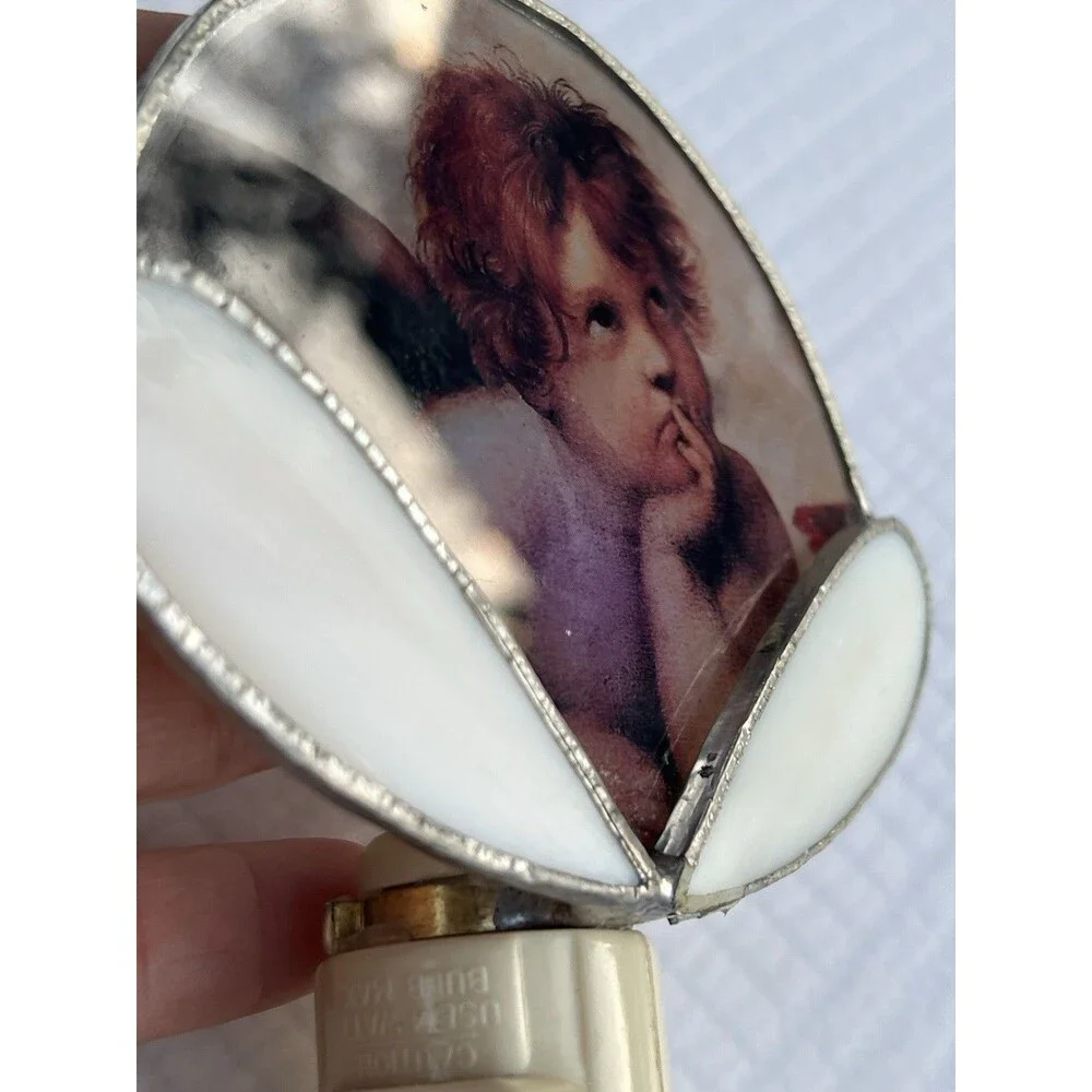 Vintage Cherub Angel Night Light Stained Glass Raphael Victorian Cottagecore
